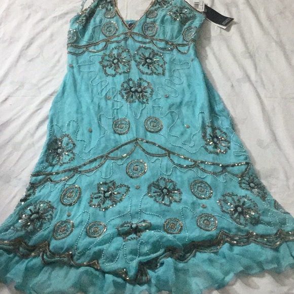 Turquoise beaded dress - Picture 2 of 5